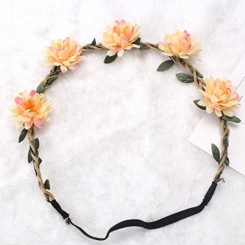 M MISM Fabric Floral Crown Flower Headband Women Girls Elastic Wreath Hairband Wedding Garland Headdress Headwear Hair Ornaments