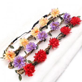 M MISM Fabric Floral Crown Flower Headband Women Girls Elastic Wreath Hairband Wedding Garland Headdress Headwear Hair Ornaments