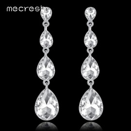 Mecresh Simple Silver Color Crystal Wedding Long Drop Earrings 2018 Rhinestone Teardrop Korean Dangle Earrings for Women EH1118