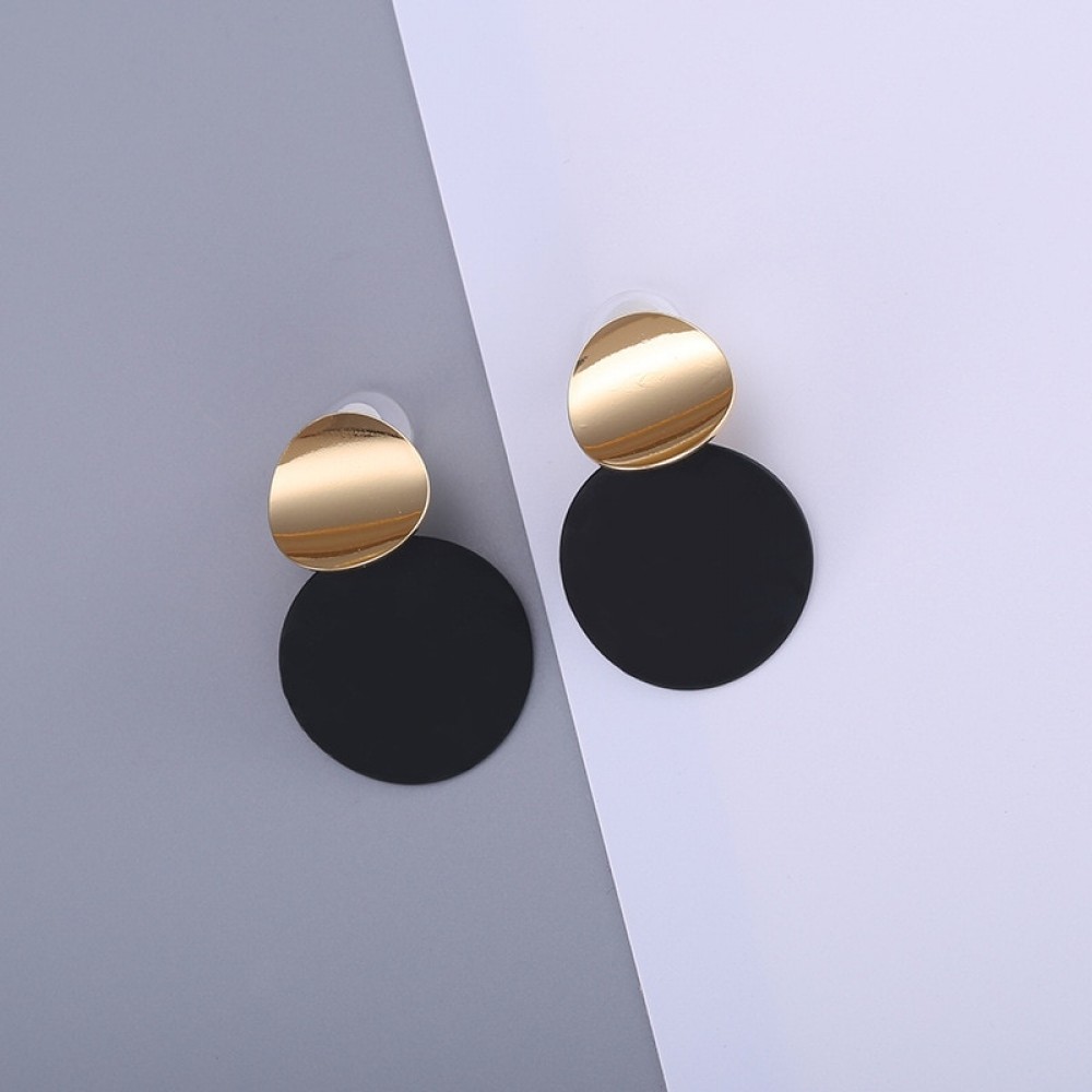 Fashion 2018 Double Circle Round Long Dangle Earrings For Women Gold Alloy Black Drop Earrings Female Party Jewelry Punk Style