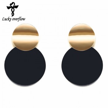 Fashion 2018 Double Circle Round Long Dangle Earrings For Women Gold Alloy Black Drop Earrings Female Party Jewelry Punk Style