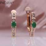 PATAYA New Oval Green Earrings Women Fashion Wedding Cute Fine Jewelry 585 Rose Gold Multicolor Natural Zircon Dangle Earrings