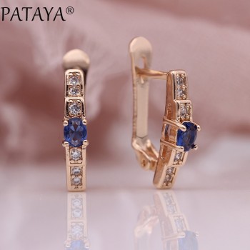 PATAYA New Oval Green Earrings Women Fashion Wedding Cute Fine Jewelry 585 Rose Gold Multicolor Natural Zircon Dangle Earrings
