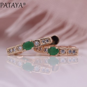 PATAYA New Oval Green Earrings Women Fashion Wedding Cute Fine Jewelry 585 Rose Gold Multicolor Natural Zircon Dangle Earrings