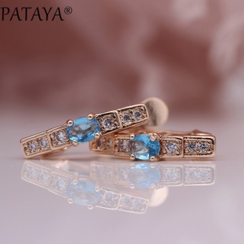 PATAYA New Oval Green Earrings Women Fashion Wedding Cute Fine Jewelry 585 Rose Gold Multicolor Natural Zircon Dangle Earrings
