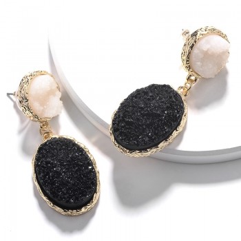 Fashion Zinc Alloy Gold Plating Circle Oval Shape Imitation Resin Druzy Stone Earring