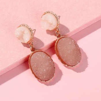 Fashion Zinc Alloy Gold Plating Circle Oval Shape Imitation Resin Druzy Stone Earring