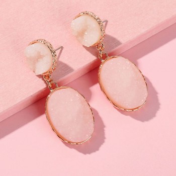 Fashion Zinc Alloy Gold Plating Circle Oval Shape Imitation Resin Druzy Stone Earring