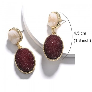 Fashion Zinc Alloy Gold Plating Circle Oval Shape Imitation Resin Druzy Stone Earring