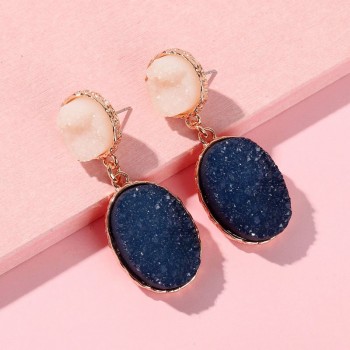 Fashion Zinc Alloy Gold Plating Circle Oval Shape Imitation Resin Druzy Stone Earring
