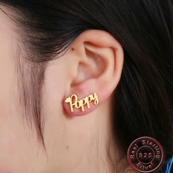 Amxiu Custom 100% 925 Silver Stud Earrings Engrave Any Name Earrings For Women Men Personalized Gift Free DIY Earrings Jewelry