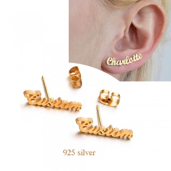 Amxiu Custom 100% 925 Silver Stud Earrings Engrave Any Name Earrings For Women Men Personalized Gift Free DIY Earrings Jewelry