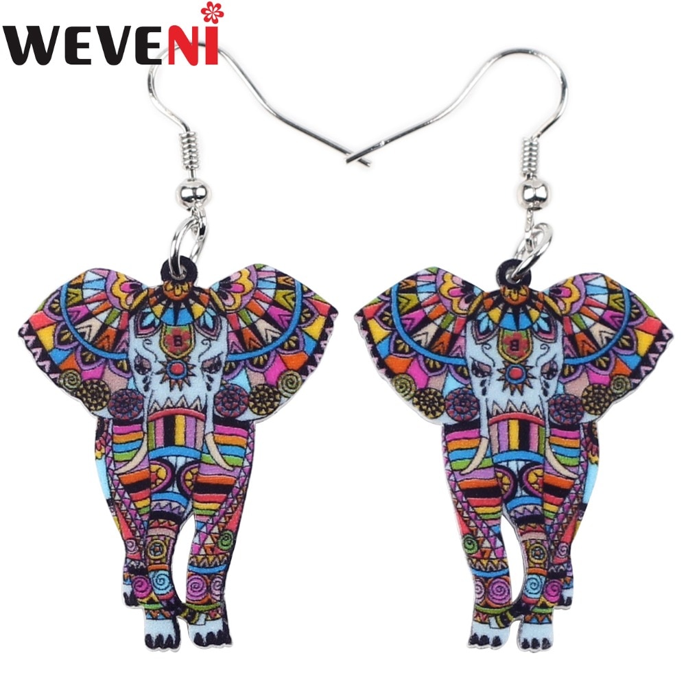 WEVENI Unique Design Acrylic Drop Dangle Big Long Elephant Earrings For Women New Fashion Animal Jewelry Girl Accessories