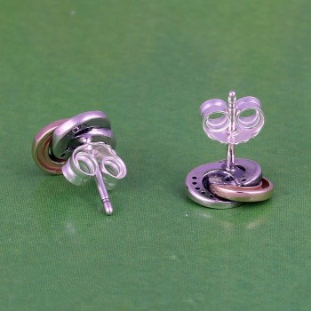 Authentic 925 Silver Earrings for Women Interlinked Circles Stud Earrings Girl Birthday Gift Clear CZ fit Lady Jewelry