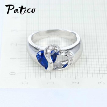 PATICO Blue CZ Crystal 925 Sterling Silver Finger Ring Heart Cubic Zirconia Stone for Women Engagement Anniversary Jewelry Gifts