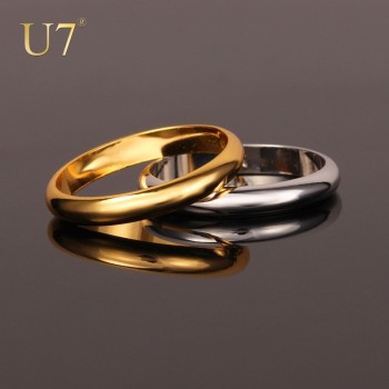 U7 Silver/Gold Color Rings High Quality Women/Men Jewelry Wholesale Classic 3mm Wedding Band Ring R302