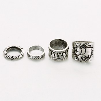 Jisensp Bohemia Antique Silver Elephant Animal Rings for Women Jewelry Gift Carved Leaf Rings Sets Fashion Midi Finger Rings