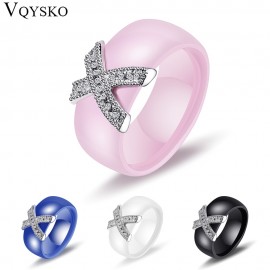 Fashion Jewelry Women Ring With AAA Crystal 8 mm X Cross Ceramic Rings For Women Wedding Ring Gift