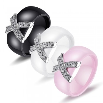 Fashion Jewelry Women Ring With AAA Crystal 8 mm X Cross Ceramic Rings For Women Wedding Ring Gift
