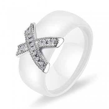 Fashion Jewelry Women Ring With AAA Crystal 8 mm X Cross Ceramic Rings For Women Wedding Ring Gift