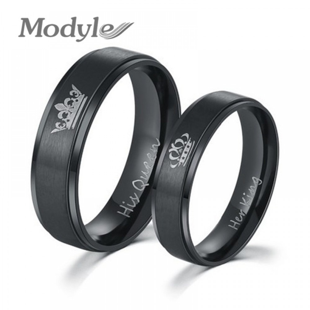 Modyle 2018 New Fashion DIY Couple Jewelry Her King and His Queen Stainless Steel Wedding Rings for Women Men