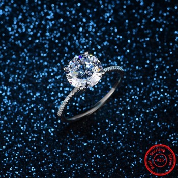 2018 Classic Luxury Real Solid 925 Sterling Silver Ring 3Ct 10 Hearts Arrows Zircon Wedding Jewelry Rings Engagement For Women
