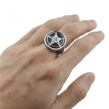Elfasio Mens Stainless steel ring Star Baphomet Goat Pentagram Devil Biker Silver Gold Jewelry Size 7-15
