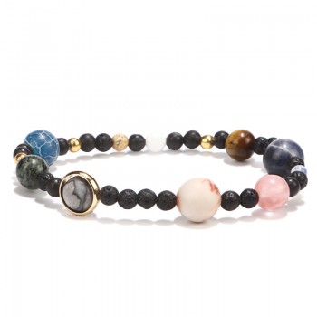 DIEZI Solar System 9 Planets Universe Stars Women Office Natural Stones Beaded Galaxy Strand Bracelets Saturn Pluto Earth Moon