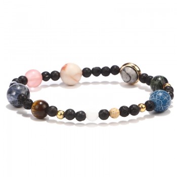 DIEZI Solar System 9 Planets Universe Stars Women Office Natural Stones Beaded Galaxy Strand Bracelets Saturn Pluto Earth Moon