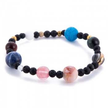 DIEZI Solar System 9 Planets Universe Stars Women Office Natural Stones Beaded Galaxy Strand Bracelets Saturn Pluto Earth Moon