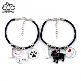 French Bulldog Charm Bracelets Bangles Women Girls Silver Color Dog Pendant Rope Chain Female Wrap Bracelet Jewelry Bijoux Femme
