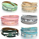 17KM Multiple Layers Beads Crystal Leather Bracelets For Woman 6 Color Fashion Pulsera Mujer Charm Bracelet Gifts 2018 New