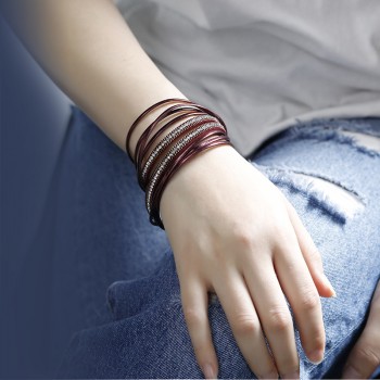 ALLYES Multilayer Leather Bracelets for Women Femme 6 Colors Magnet Clasp Crystal Bohemian Double Wrap Bracelet Jewelry