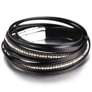 ALLYES Multilayer Leather Bracelets for Women Femme 6 Colors Magnet Clasp Crystal Bohemian Double Wrap Bracelet Jewelry