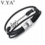 V.YA Multilayer Genuine Leather DIY Guitar Man Bracelets Classical Engrave Rope Chain Design Men Jewelry Magnet Buckle Drop Ship