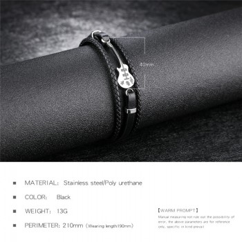 V.YA Multilayer Genuine Leather DIY Guitar Man Bracelets Classical Engrave Rope Chain Design Men Jewelry Magnet Buckle Drop Ship