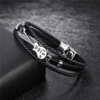 V.YA Multilayer Genuine Leather DIY Guitar Man Bracelets Classical Engrave Rope Chain Design Men Jewelry Magnet Buckle Drop Ship