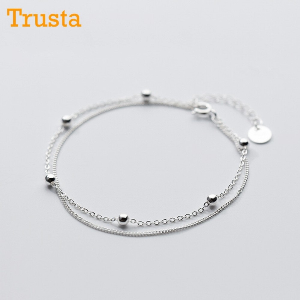 Trusta 100% 925 Sterling Silver Fashion Womens Jewelry Double Layer Beads Bracelet 16cm For Gift Girls Lady Drop Shipping DS454