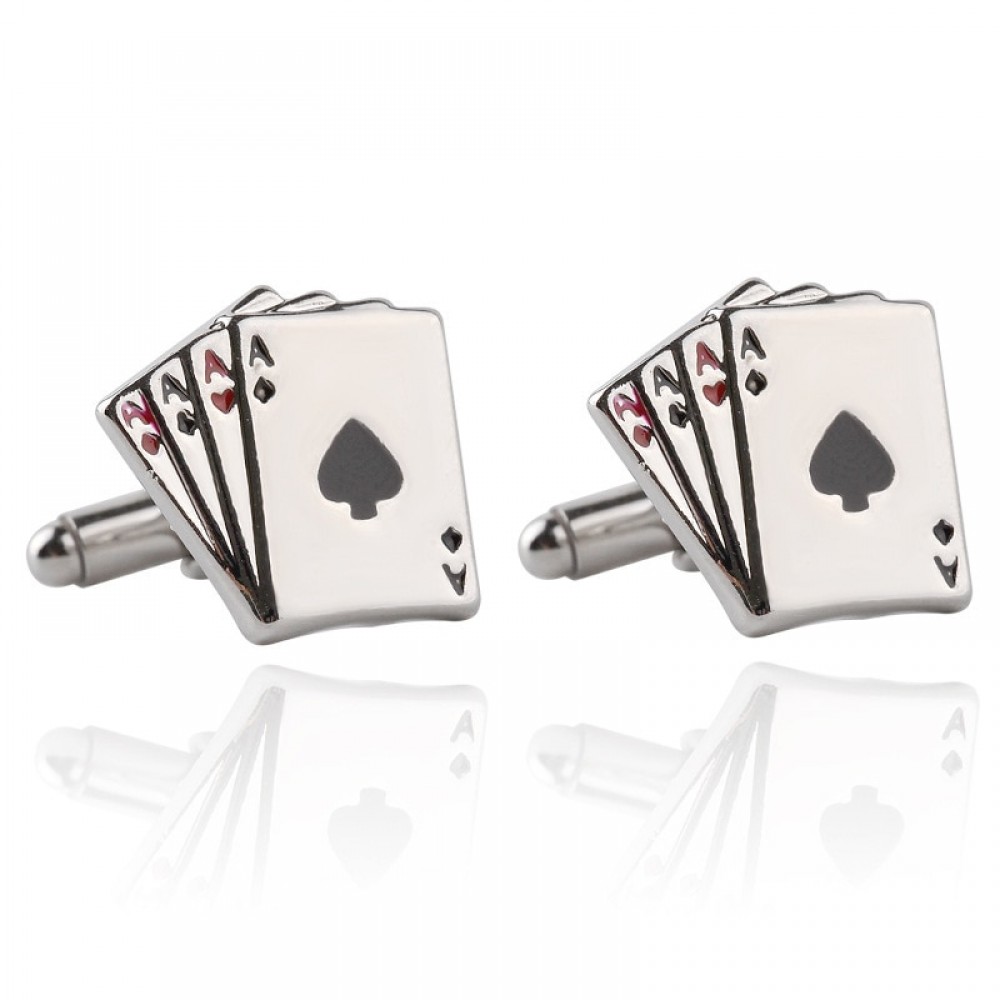 1 pair Fashion Vintage 4A Poker Cufflinks For Men High Quality Exquisite Stainless Steel Silver Cuff Links Suits Wedding Gift