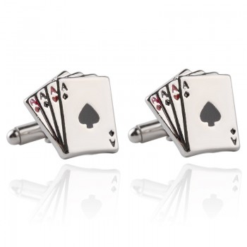 1 pair Fashion Vintage 4A Poker Cufflinks For Men High Quality Exquisite Stainless Steel Silver Cuff Links Suits Wedding Gift
