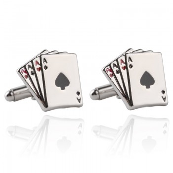 1 pair Fashion Vintage 4A Poker Cufflinks For Men High Quality Exquisite Stainless Steel Silver Cuff Links Suits Wedding Gift