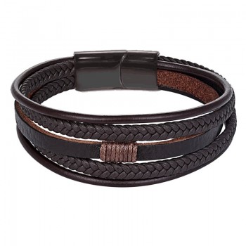 New Design Multi-layers Handmade Braided Cowhide Bracelet amp; Bangle For Men Male Hand Jewelry Stainless Steel Fashion Bangles