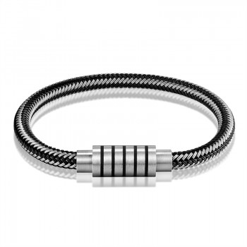 NEW Punk Black and white Braided Steel wire Bracelet Magnetic Buckle Simple Style Fashion Wristband Men Stainless steel bracelet