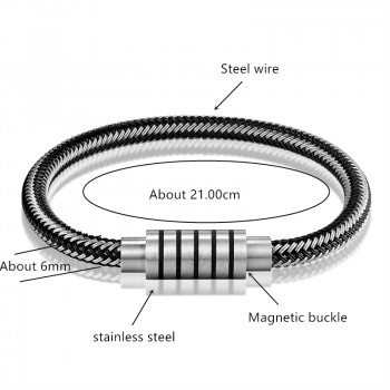 NEW Punk Black and white Braided Steel wire Bracelet Magnetic Buckle Simple Style Fashion Wristband Men Stainless steel bracelet