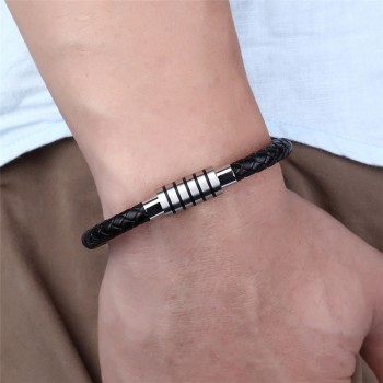 NEW Punk Black and white Braided Steel wire Bracelet Magnetic Buckle Simple Style Fashion Wristband Men Stainless steel bracelet