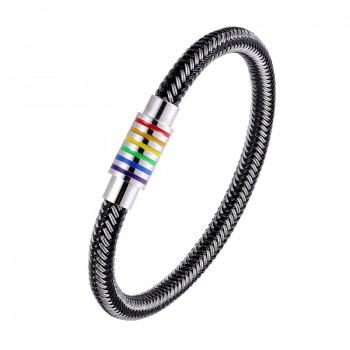 NEW Punk Black and white Braided Steel wire Bracelet Magnetic Buckle Simple Style Fashion Wristband Men Stainless steel bracelet