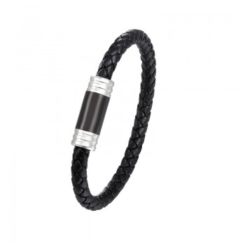 NEW Punk Black and white Braided Steel wire Bracelet Magnetic Buckle Simple Style Fashion Wristband Men Stainless steel bracelet