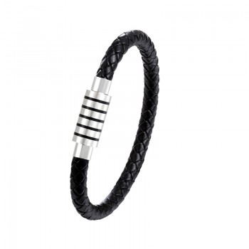 NEW Punk Black and white Braided Steel wire Bracelet Magnetic Buckle Simple Style Fashion Wristband Men Stainless steel bracelet