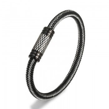 NEW Punk Black and white Braided Steel wire Bracelet Magnetic Buckle Simple Style Fashion Wristband Men Stainless steel bracelet