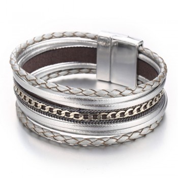 17KM New Gold Leather Wrap Bracelets For Women Red Sliver Color Multiple Layers Charm Bracelet amp; Bangle Party Fashion Jewelry